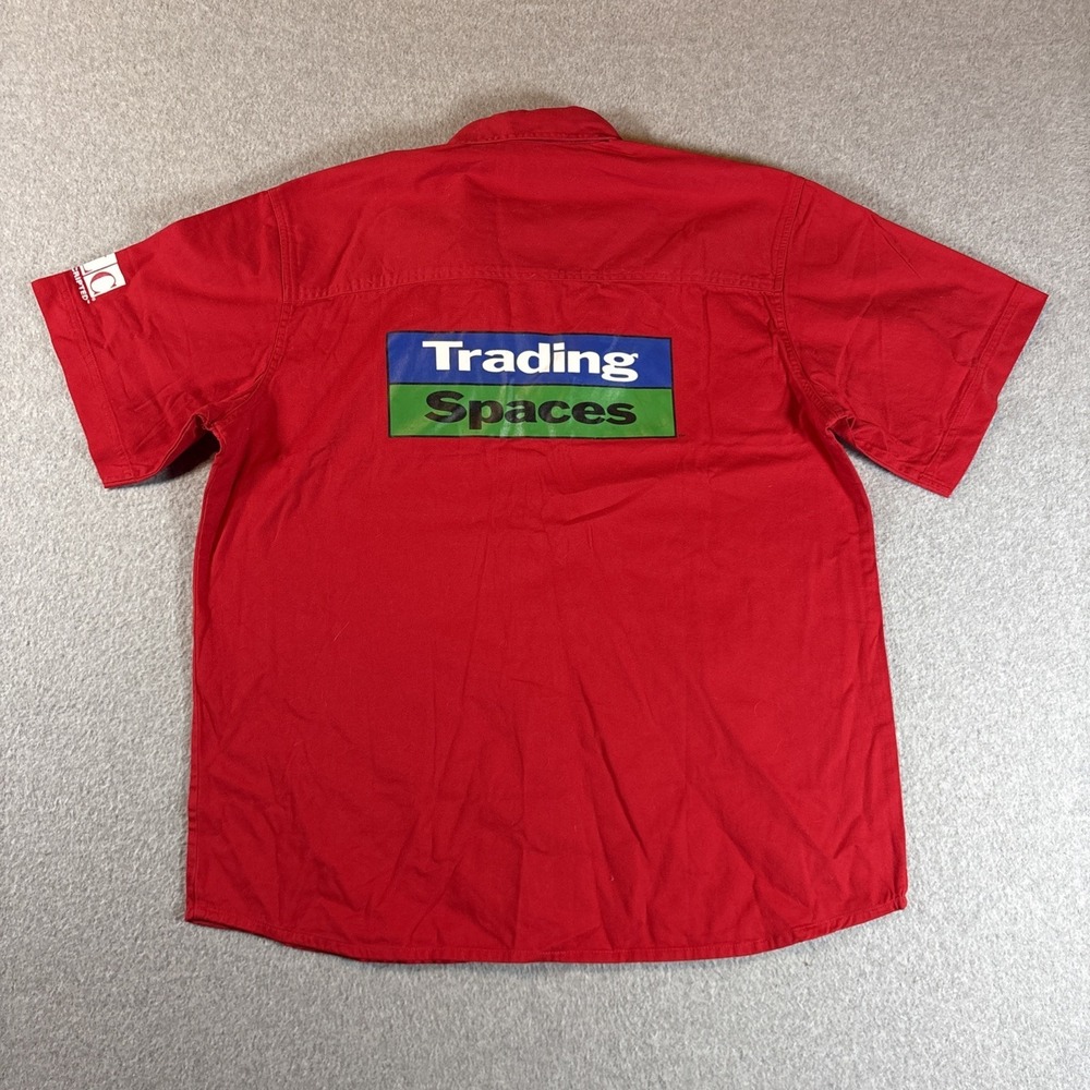 Vintage Trading Spaces Shirt Mens M Red TLC TV Promo Work Shirt Button Logo Y2K
